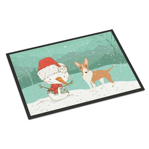 Carolines Treasures 24 x 36 in. Fawn Bull Terrier Snowman Christmas Indoor or Outdoor Mat CK2056JMAT - main